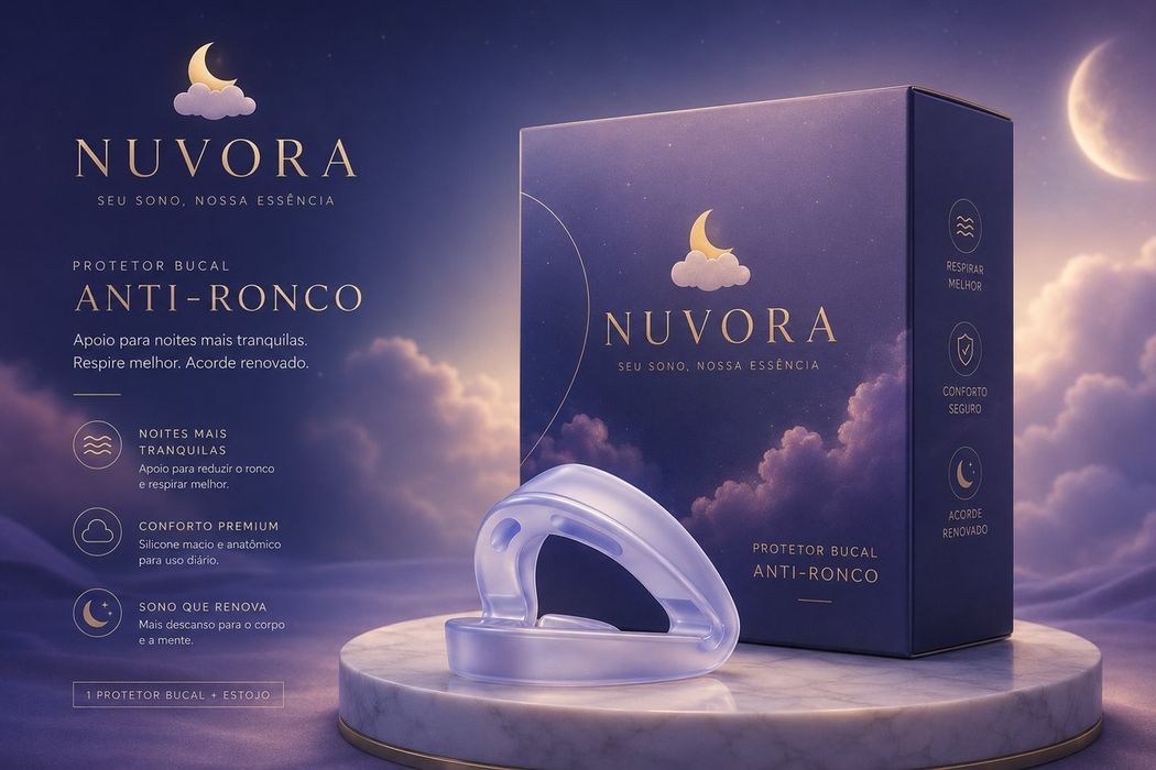 Nuvora Protetor Bucal Anti-Ronco — caixa e dispositivo